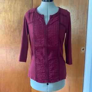 Sonoma burgundy detailed blouse 3/4 sleeve M